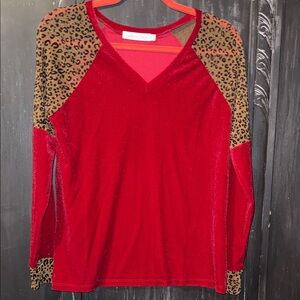 Southern Grace Red and Leopard Print Blouse